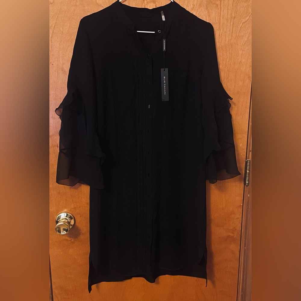 Elie Tahari xs Sawyer Ruffled Silk Shirt Dress. Black brand new with tags